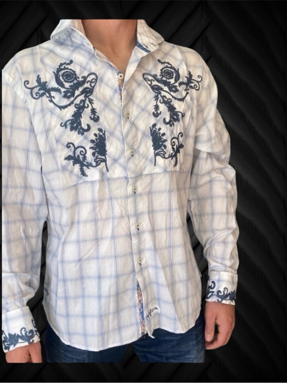 English Laundry Men’s XL Embroidered Button Down Shirt Plaid Designer Casual - Picture 4 of 15